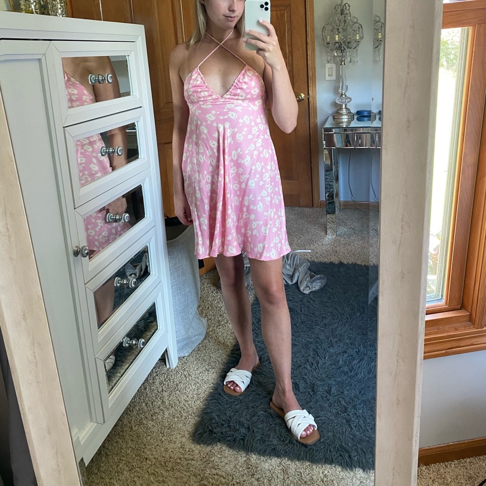 Zara Pink Floral Satin Mini Dress